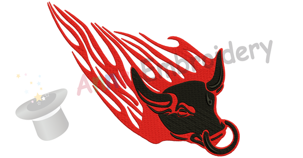 Bull Embroidery Design-Mascot Embroidery-Flames Embroidery-Embroidery Patterns-Instant Download-PES