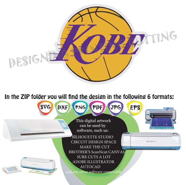Kobe Bryant Svg- Lakers KOBE-Basketball Bryant-T-shirt svg- Silhouette Cutting- Svg file for Cricut-Eps- Dxf- Pdf-Kids svg