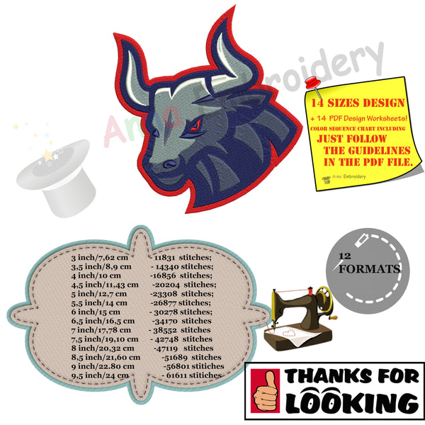 Bull Embroidery Design-Bull Head-Machine Embroidery Patterns-Instant Download-PES