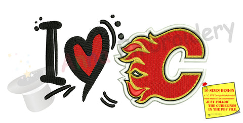 C Letter Embroidery Design-Machine Patterns-Love Flames Embroidery-Instant Download-Pes