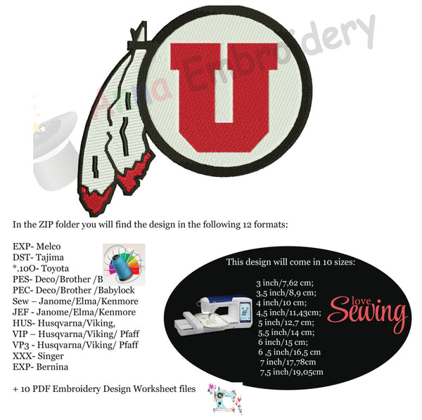 University Embroidery Design-Machine Patterns-Sports Embroidery-PES-Instant Download