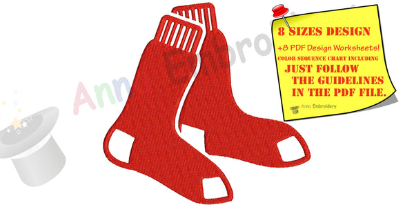 Sport Red socks machine embroidery design,baseball embroidery,machine embroidery,red socks,machine patterns,8 sizes design, 8 formats