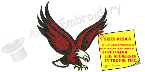 Eagle Machine Embroidery Design,Sport embroidery,wild,filled stitch,machine patterns,8 formats,10 SIZES,INSTANT DOWNLOAD