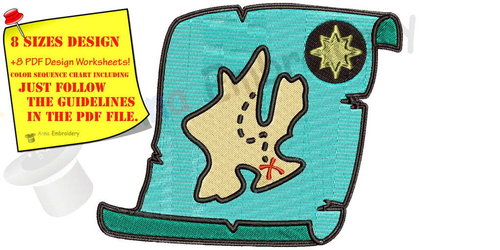 Pirate Treasury Map Machine Embroidery Design,map embroidery,pirate em –  Anna Embroidery Designs