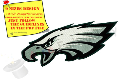 Eagle Machine Embroidery Design,Sport embroidery,football embroidery,eagle head,filled stitch,machine patterns, 9 SIZES, 14 formats