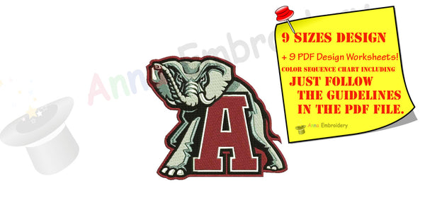 Elephant Machine Embroidery Design,Sport embroidery,football,wild animals,filled stitch,machine patterns, 9 SIZES,INSTANT DOWNLOAD