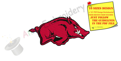 Razorback Machine Embroidery Design,football embroidery, sport embroidery,college football,machine patterns