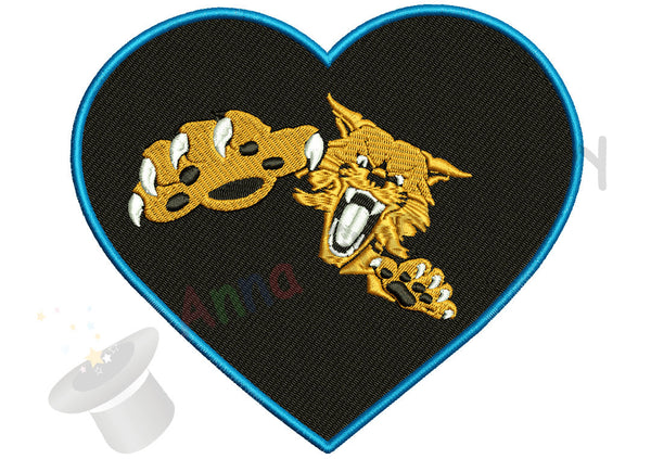 Wildcat heart Machine Embroidery Design-filled stitch-10 SIZES- 12 Formats- INSTANT DOWNLOAD