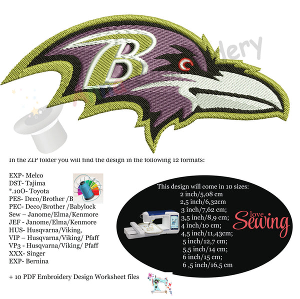 Raven head  Machine Embroidery Design-Instant Download-10 sizes-12 file formats-Digital File-pes