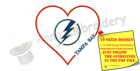 Tampa Bay Lighting Embroidery Applique Design-Sport Embroidery