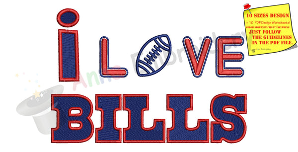 Bills Machine Embroidery Design, sport design, football embroidery, 10 sizes, Pes